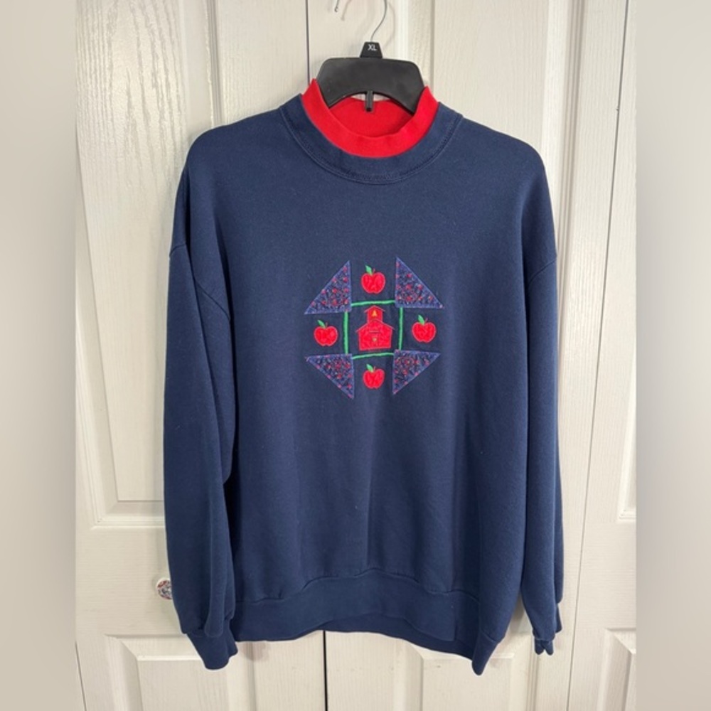 Gopher Sport Apples Schoolhouse Teacher Double Collar Sweatshirt Women's Size XL